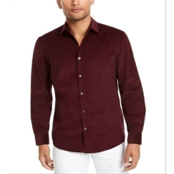 MEN’S ALFANI BURGUNDY CORDUROY LONG SLEEVE COTTON BUTTON UP SHIRT XL - Picture 1 of 10